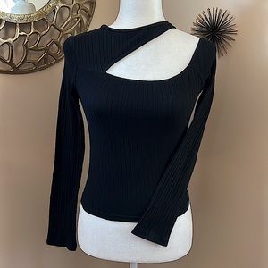 Black Ribbed Knit Cutout Top